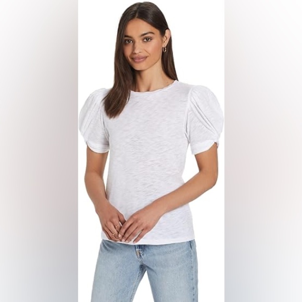 Goldie Lewinter White Puff Women's Signature Slub Mutton Sleeve Knot Tee Size M